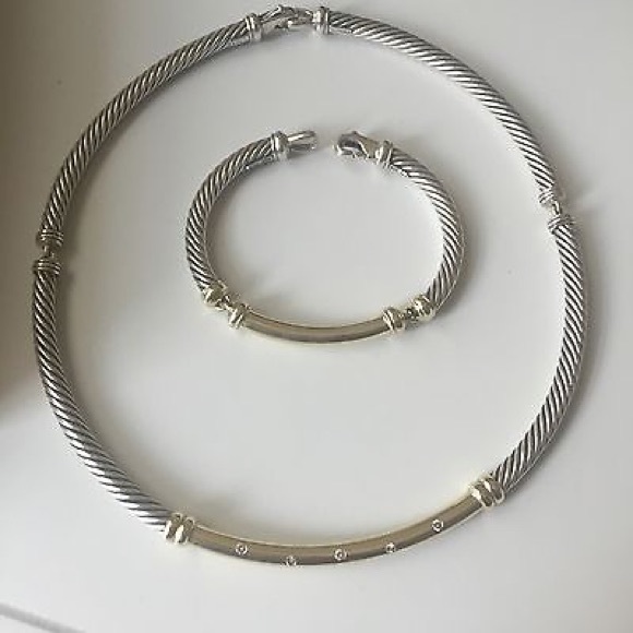 Pretty David Yurman Diamond Silver Gold Metro Set - Picture 2 of 8